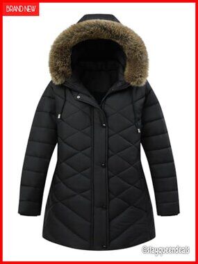 Plus Size Down Parka Puffer Coat with Detachable Hood Waterproof Windproof Warm
